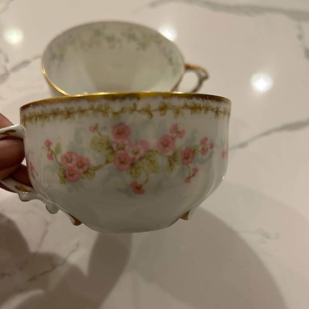 Haviland Limoges Floral Porcelain Tea Cup Pink Blossoms and Gold Trim set of 2 - Picture 3 of 6